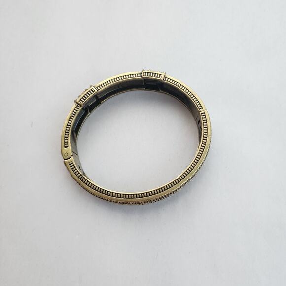 Heidi Daus Bangle Bracelet Hinge Old Gold Bronze White Crystal Age Of elegance - Picture 9 of 12